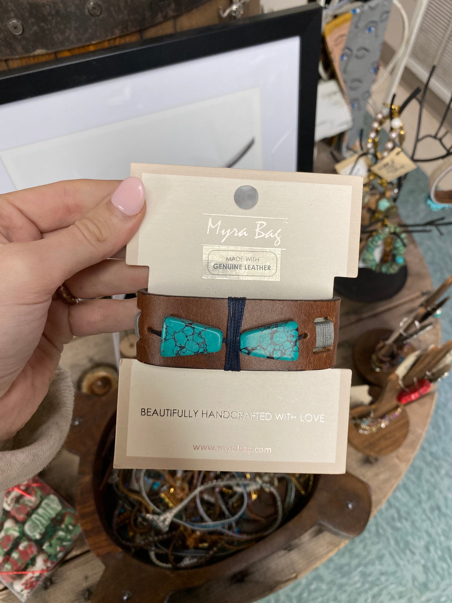 Turquoise leather bracelet