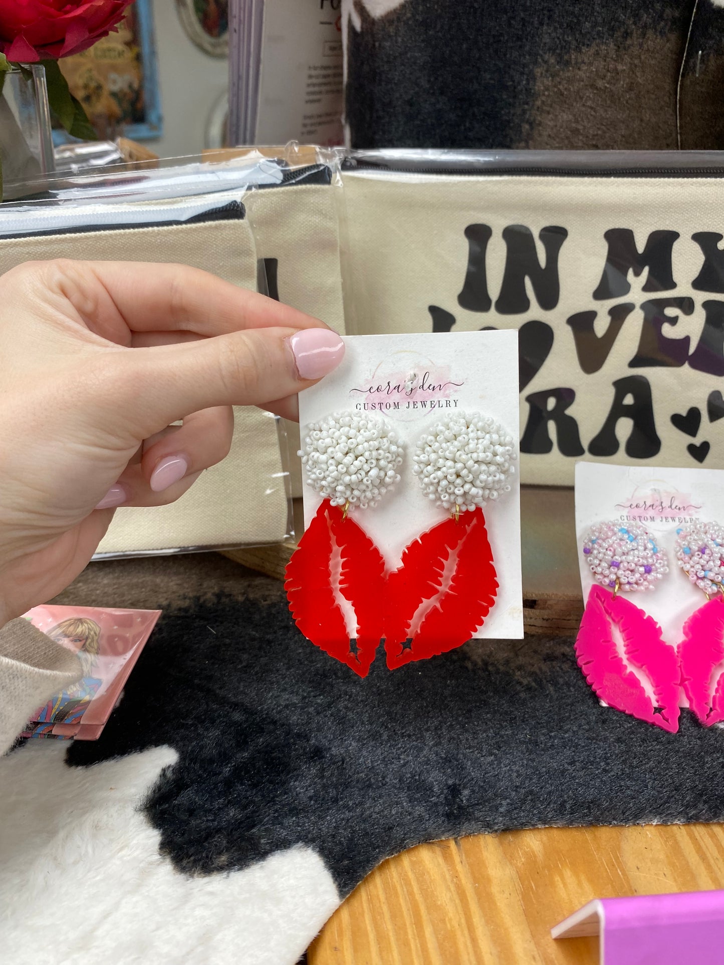Red & Pink Lips Earrings